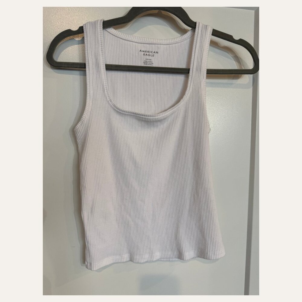 American Eagle Ribbed White Tank Top Scoop Neck Sleeveless Size S